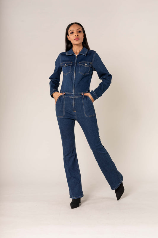 Macacão bootcut de manga comprida